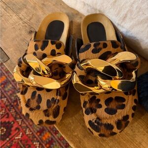 JW ANDERSON Leopard Mules with Gold Chain